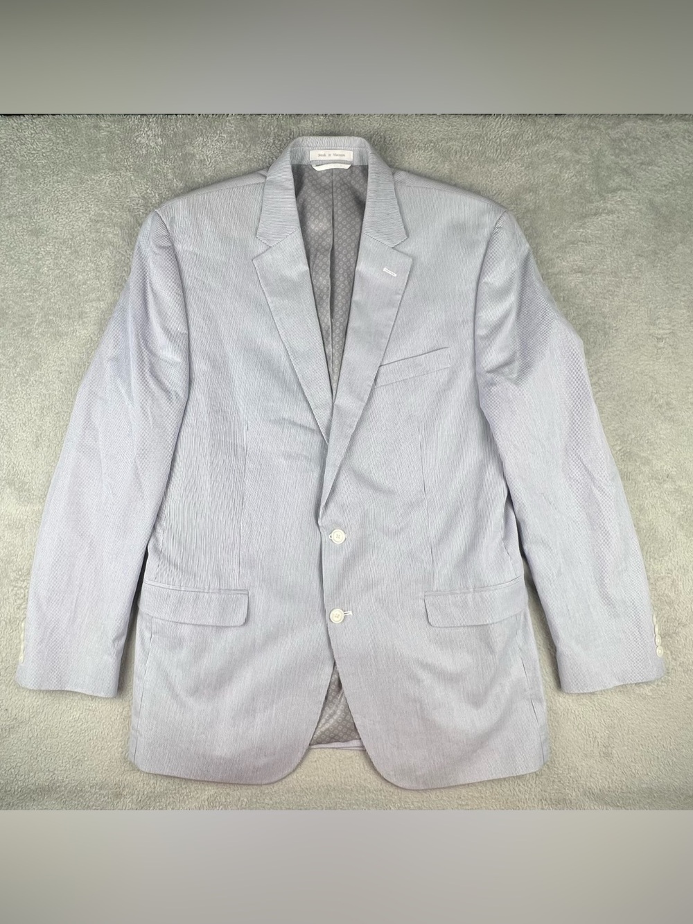 Chaps Seersucker Suit Jacket Mens 42R Blue White Cotton Blazer Sport Coat